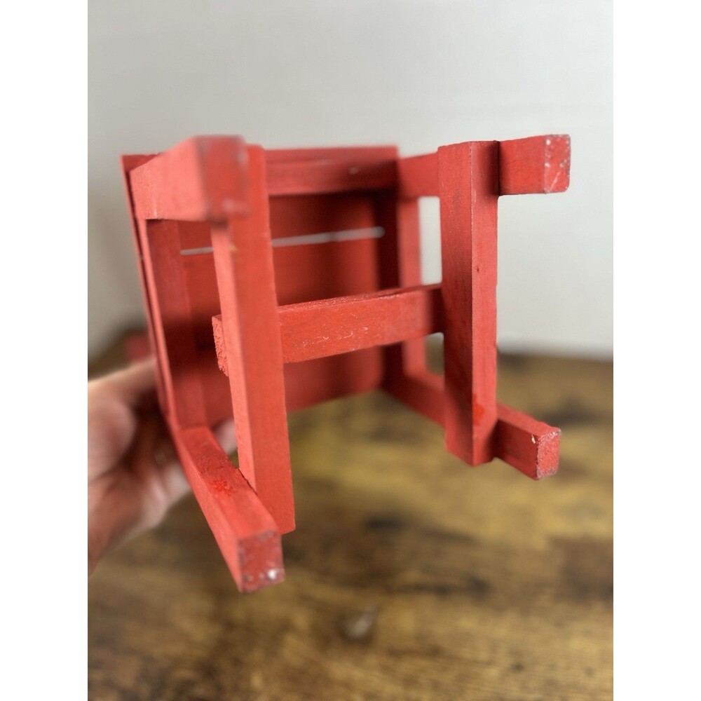 Vtg Red Wooden Christmas Chair Display Stand Bell Planter Holiday Decor Accent - Picture 7 of 12